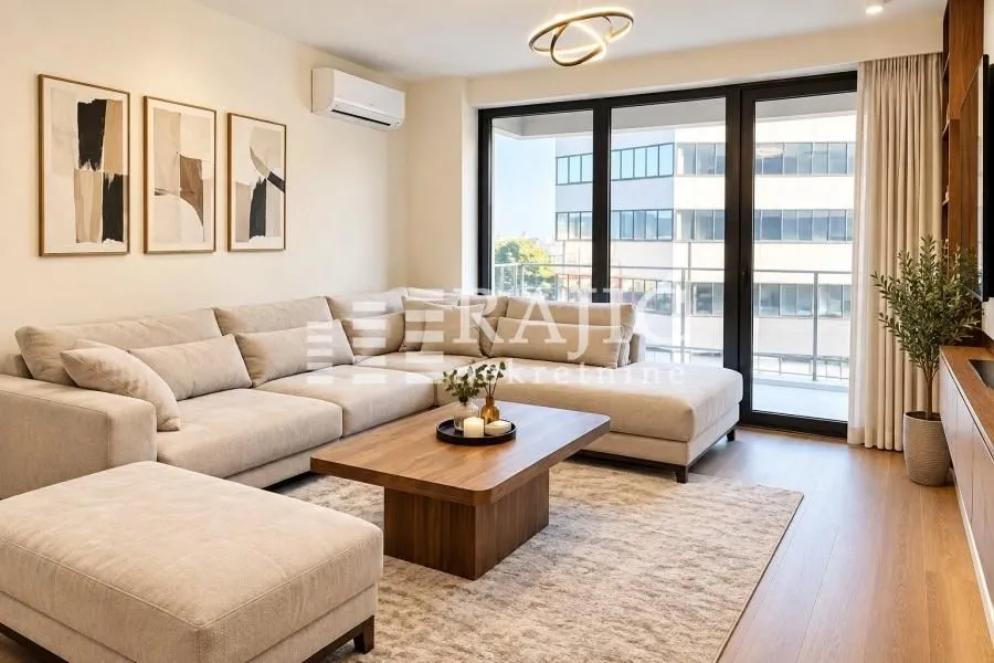 Modern and bright living room with a corner sofa and access to the terrace.