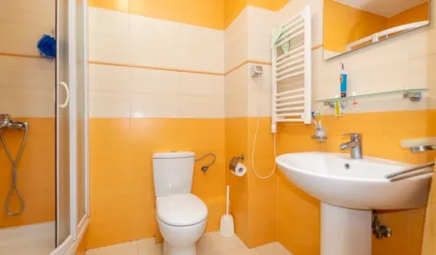 Kupatilo opremljeno umivaonikom, WC šoljom i tuš kabinom. - image 5