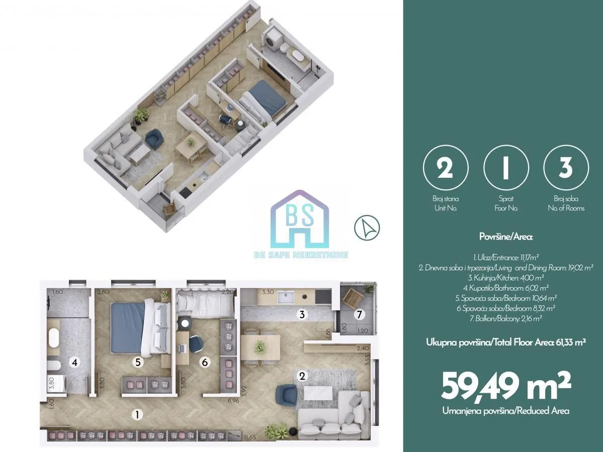 Prodaja, dvosoban stan, 64m², Novo naselje, Novi Sad