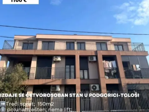 Rent, four bedroom apartment, 150m², Tološi, Podgorica