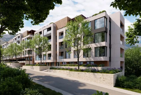 Eksterijer moderne stambene zgrade sa uređenim dvorištem i zelenilom. - image 7