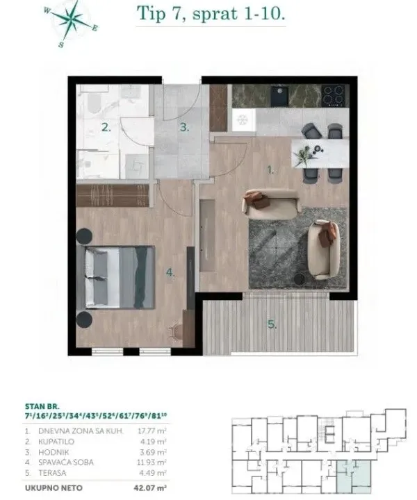 Sale, one bedroom apartment, 42m², Bjeliši, Bar