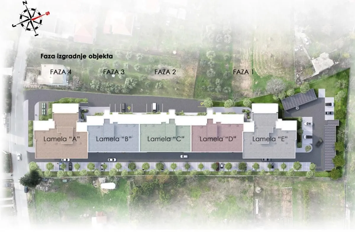 Plan lokacije i faza izgradnje objekta sa označenim lamelama.