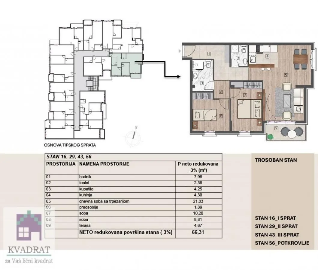 Sale, three bedroom apartment, 64m², Obrenovac, Beograd
