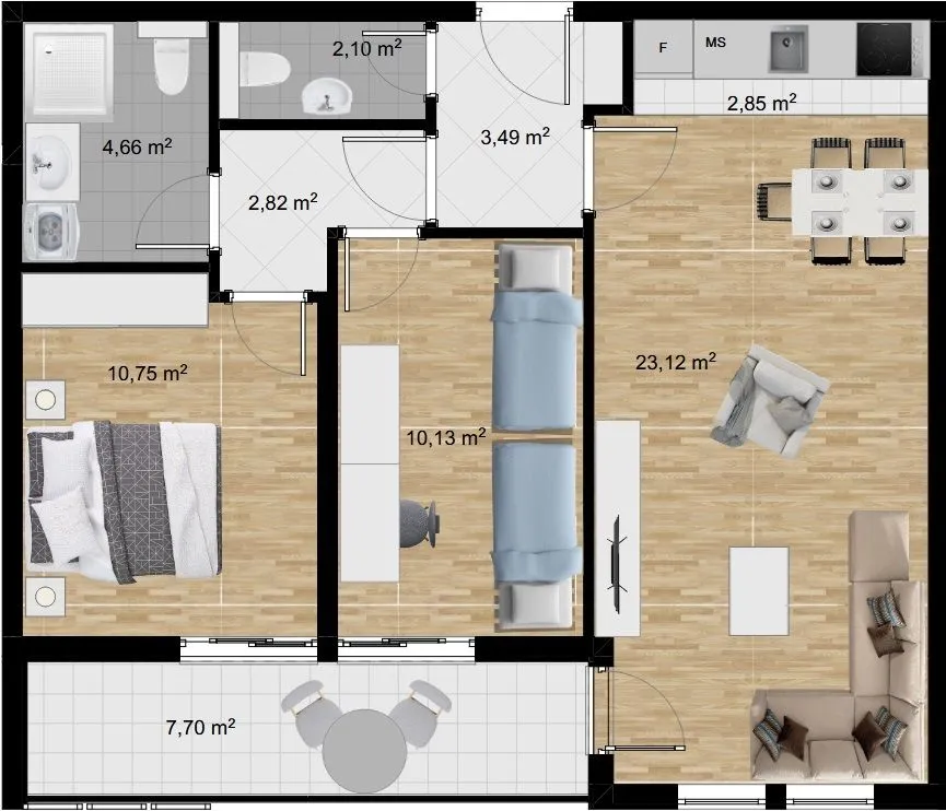Rent, two bedroom apartment, 66m², Stari Aerodrom, Podgorica