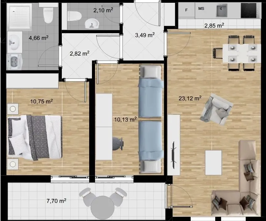 Rent, two bedroom apartment, 66m², Stari Aerodrom, Podgorica