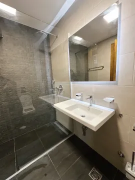 Modern bathroom with a walk-in shower and washbasin. - image 6