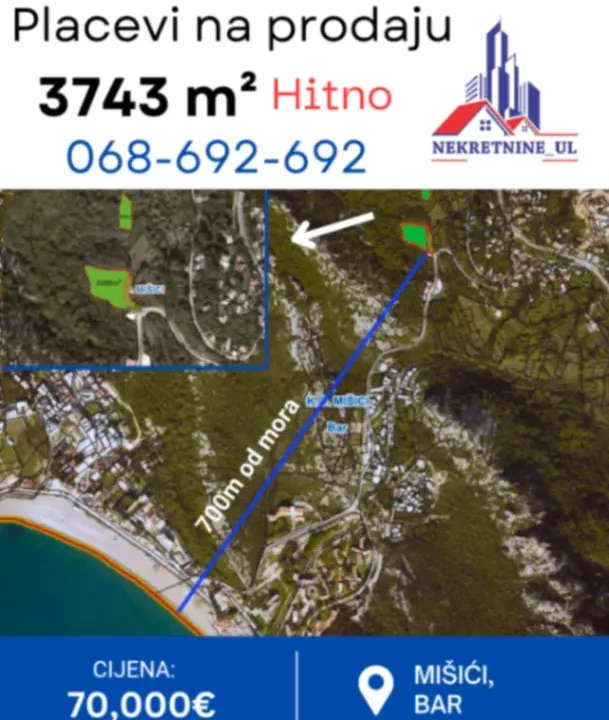 Sale, land lot, 3743m², Mišići, Bar