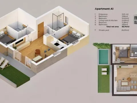 Sale, three bedroom apartment, 56m², Stoliv, Kotor - image 3