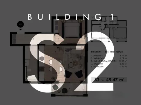 Sale, one bedroom apartment, 49m², Donja Lastva, Tivat