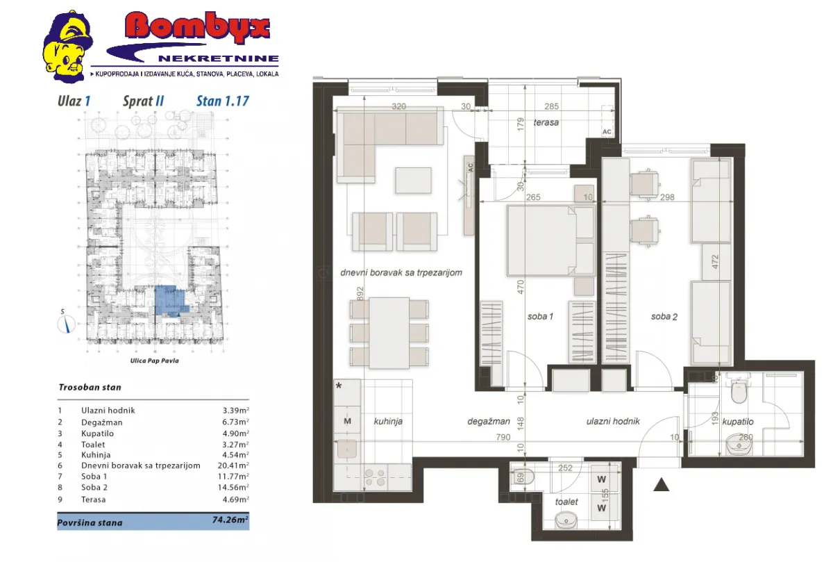 Prodaja, trosoban stan, 74m², Centar, Novi Sad