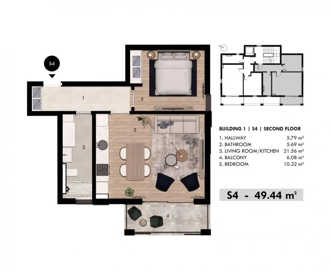 Prodaja, jednosoban stan, 49m², Donja Lastva, Tivat
