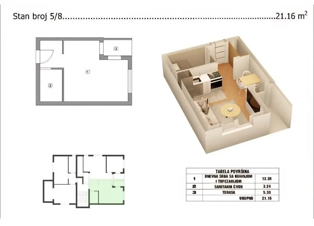 Sale, apartment, 21m², Crveni Krst, Niš