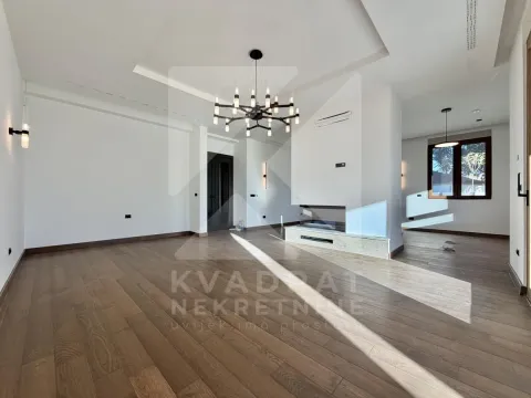 Spacious bright living room with hardwood floors and a built-in fireplace. - image 24