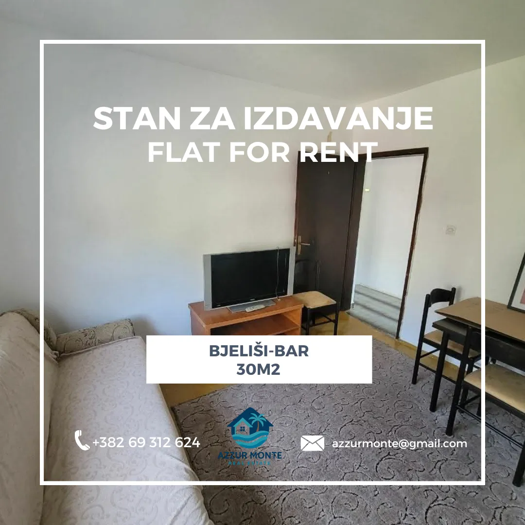 Rent, one bedroom apartment, 30m², Bjeliši, Bar