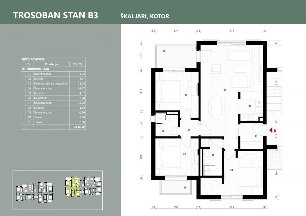 Prodaja, trosoban stan, 96m², Kotor, Crna Gora