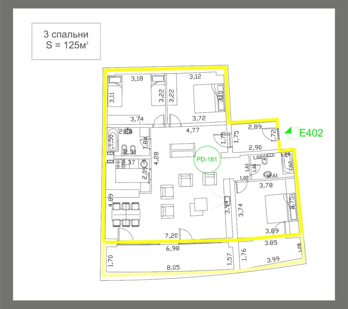 Sale, four bedroom apartment, 125m², Bečići, Budva