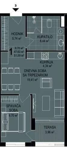 Prodaja, trosoban stan, 85m², Bečići, Budva