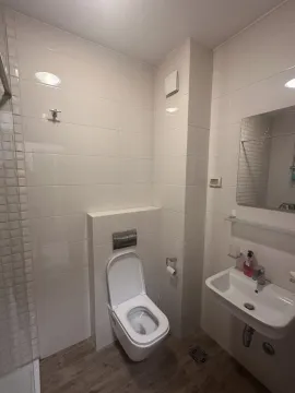 Svijetlo kupatilo sa bijelim pločicama, lavaboom i toaletnom šoljom. - image 8