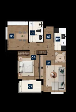 Trodimenzionalni plan stana sa rasporedom prostorija i namještajem. - image 8