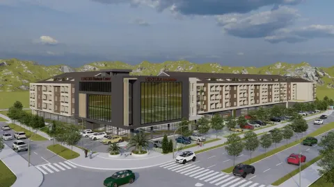 Render poslovno-stambenog kompleksa sa okolnim saobraćajnicama i parkingom. - image 4