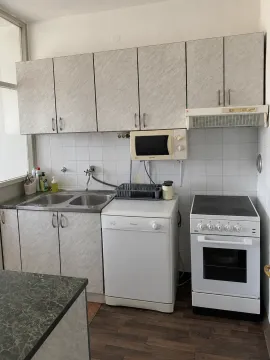 Manja kuhinja sa bijelim elementima, sudoperom, šporetom i mašinom za sudove. - image 5