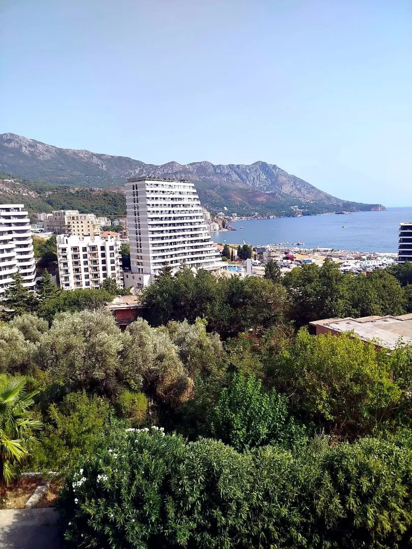 View from the terrace overlooking the city, mountains, and coastline.