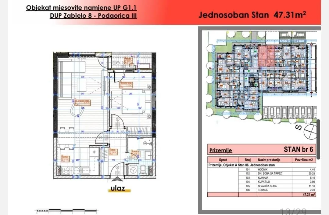 Prodaja, jednosoban stan, 49m², Zabjelo, Podgorica