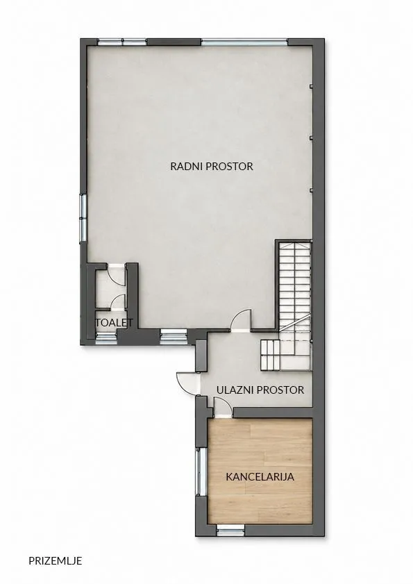 Floor plan of the ground level of commercial space.