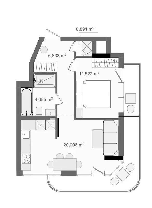 Sale, one bedroom apartment, 55m², Bar, Crna Gora