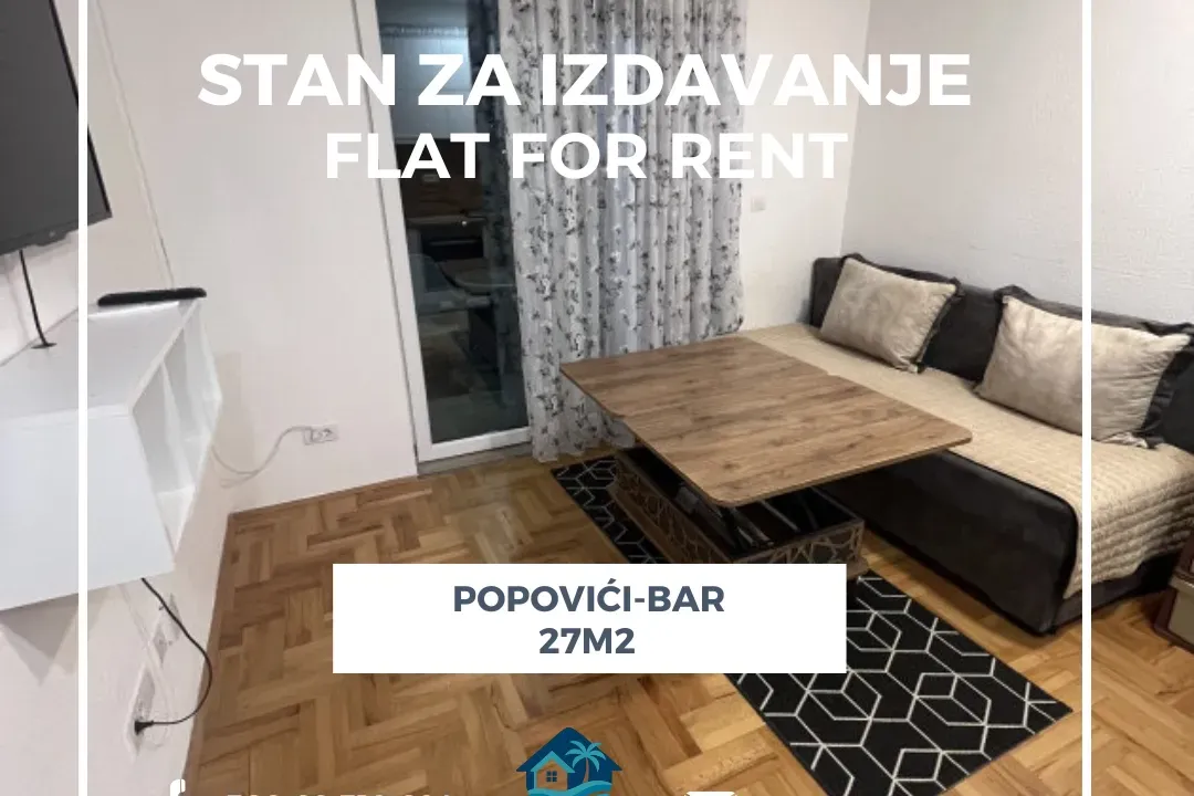 Izdavanje, garsonjera, 27m², Popovići, Bar