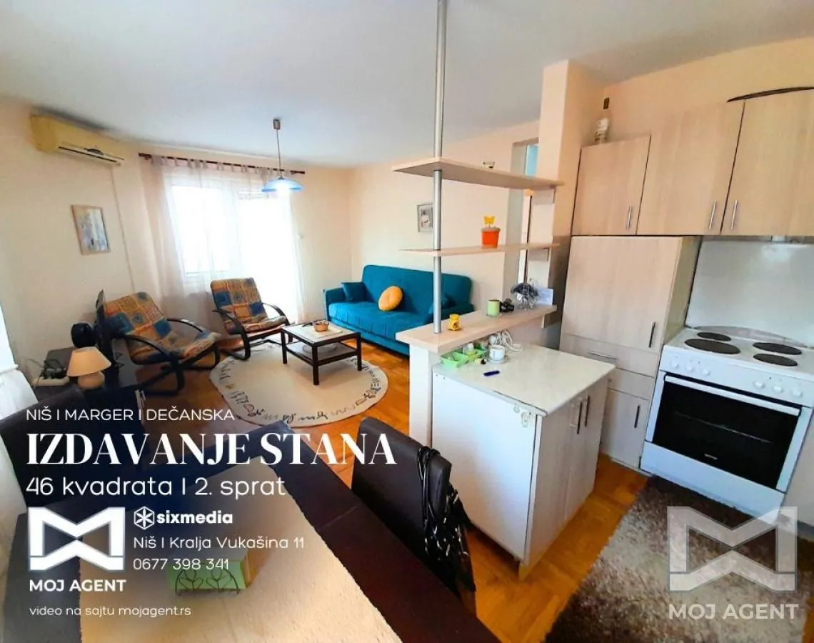 Rent, one bedroom apartment, 46m², Marger, Niš