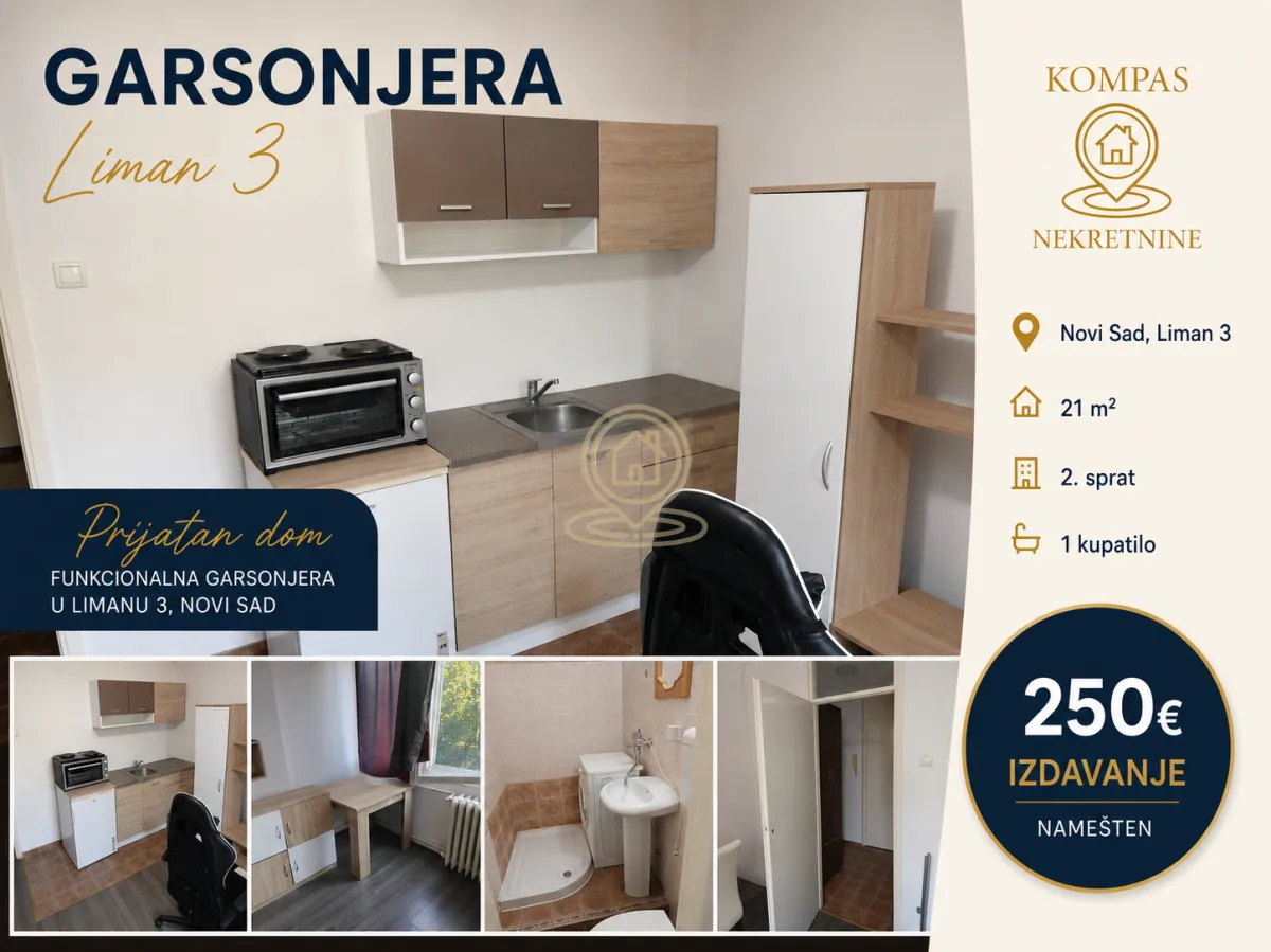 Rent, one bedroom apartment, 21m², Liman 3, Novi Sad Sve Podlokacije