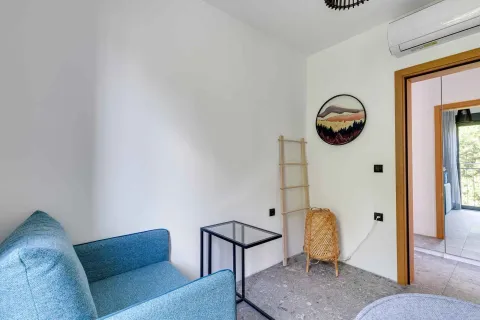 Manji svijetli dnevni boravak sa plavom foteljom i stočićem. - image 35