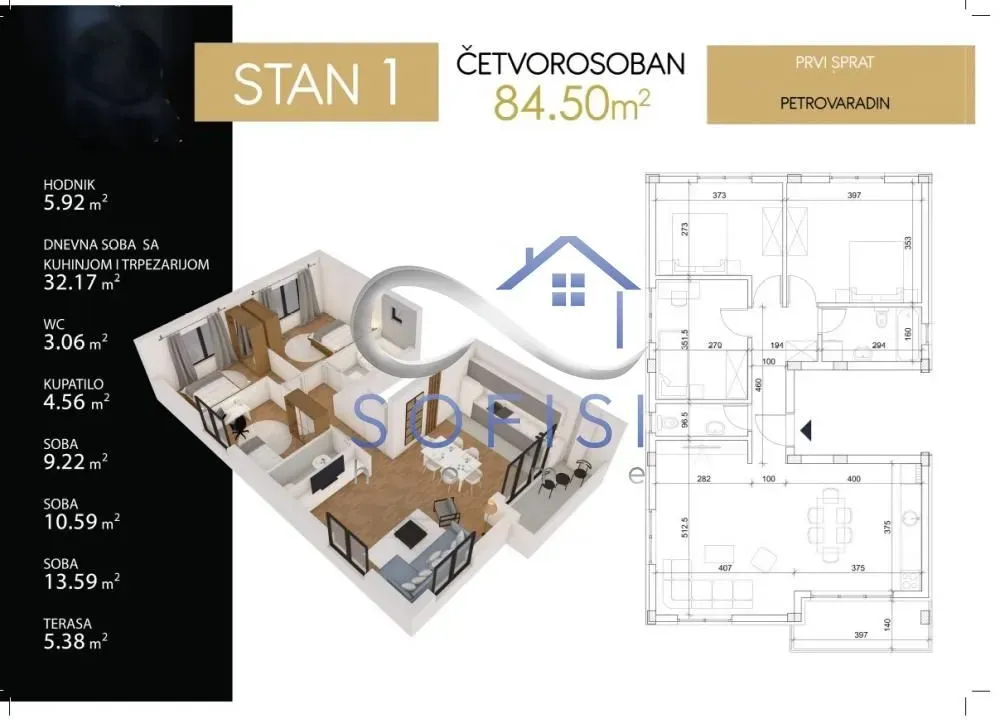 Sale, four bedroom apartment, 85m², Alibegovac, Petrovaradin