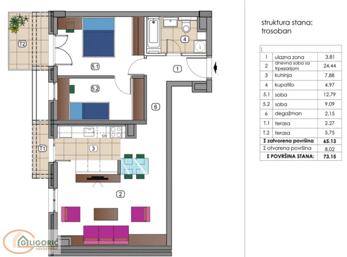 Sale, two bedroom apartment, 73m², Tošin bunar, Novi Beograd Sve Podlokacije