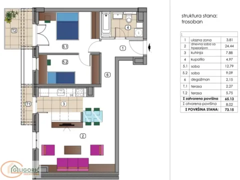 Sale, two bedroom apartment, 73m², Tošin bunar, Novi Beograd Sve Podlokacije