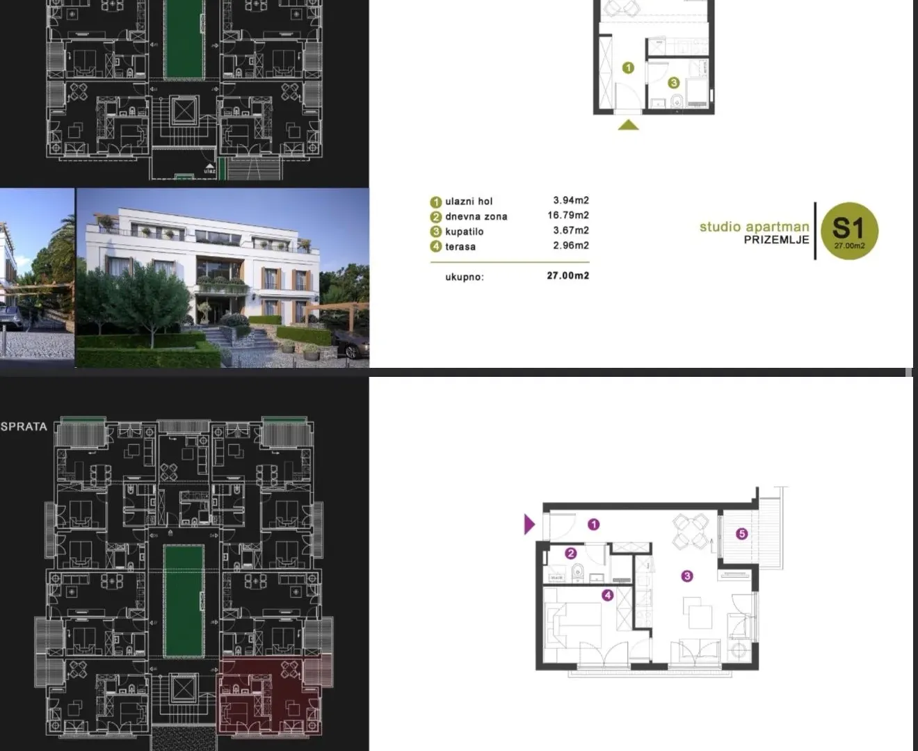 Prodaja, garsonjera, 27m², Dobrota, Kotor
