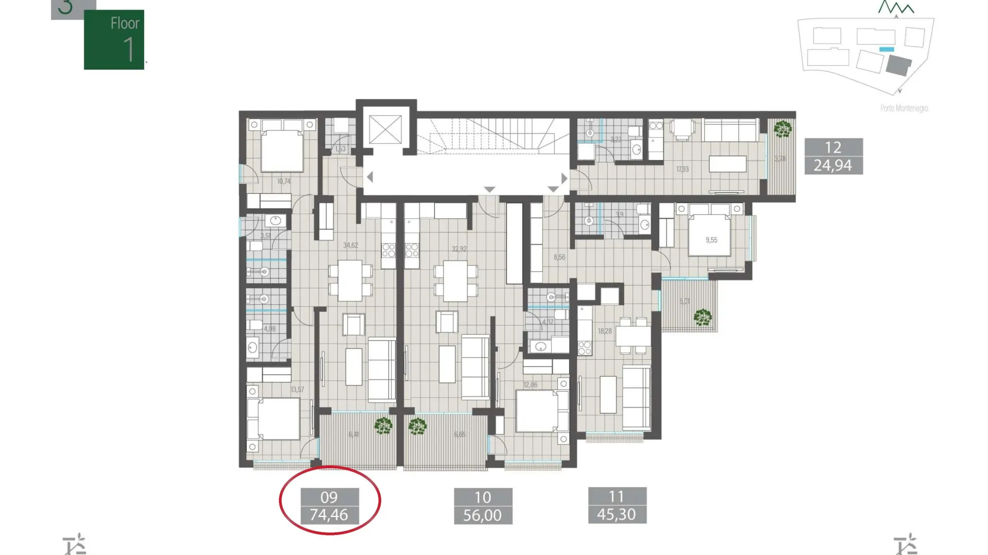 Sale, two bedroom apartment, 74m², Centar, Tivat