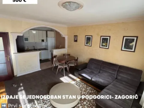 Izdavanje, jednosoban stan, 60m², Zagorič, Podgorica
