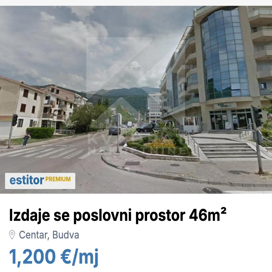 Izdavanje, poslovni prostor, 46m², Centar, Budva