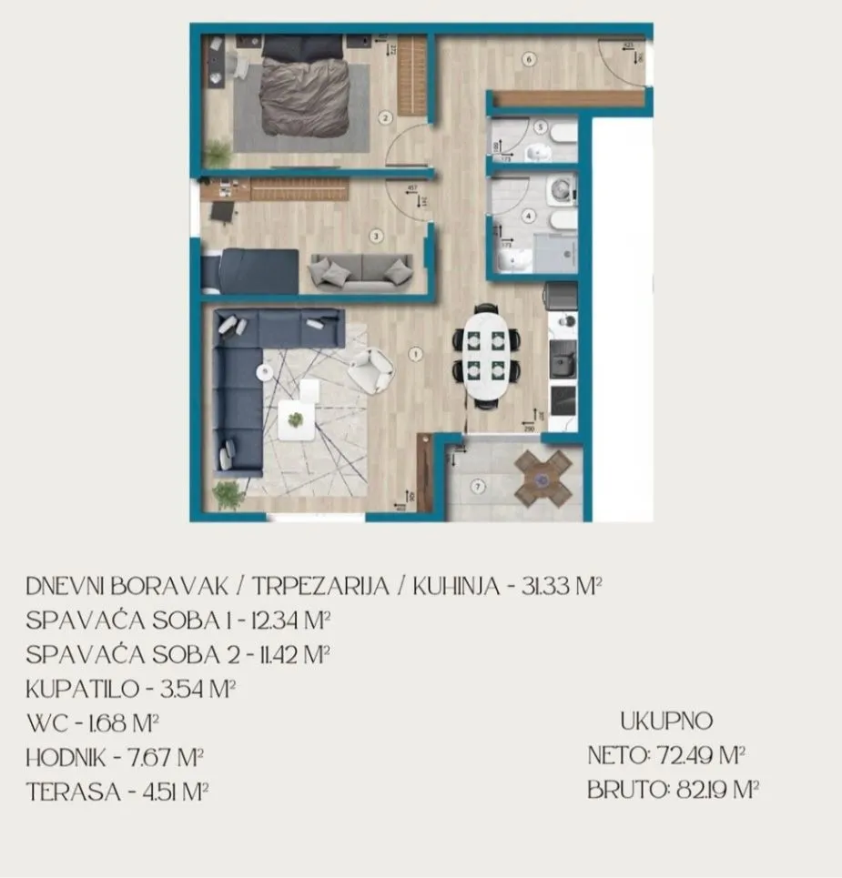Sale, two bedroom apartment, 72m², Meterizi, Ulcinj