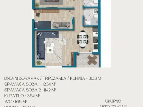 Sale, two bedroom apartment, 72m², Meterizi, Ulcinj - image 2