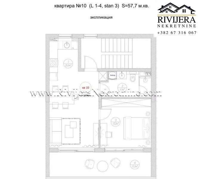 Prodaja, jednosoban stan, 58m², Tivat, Crna Gora