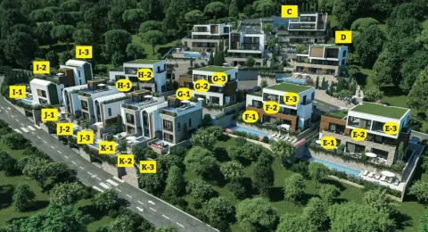 Render kompleksa luksuznih vila sa označenim objektima u zelenilu. - image 6