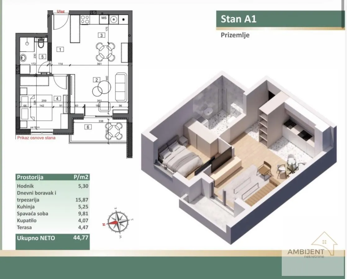 Prodaja, dvosoban stan, 44m², Stari Banovci, Stara Pazova