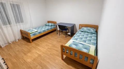 Spavaća soba sa dva drvena kreveta na spuštanje i radnim stolom. - image 4