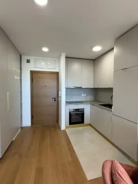 Manja kuhinja sa ugradnim elementima i ulaznim vratima u hodniku. - image 6