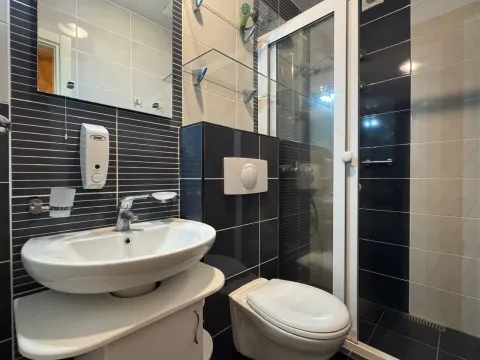 Modern bathroom with a sink, toilet, and shower cabin. - image 8