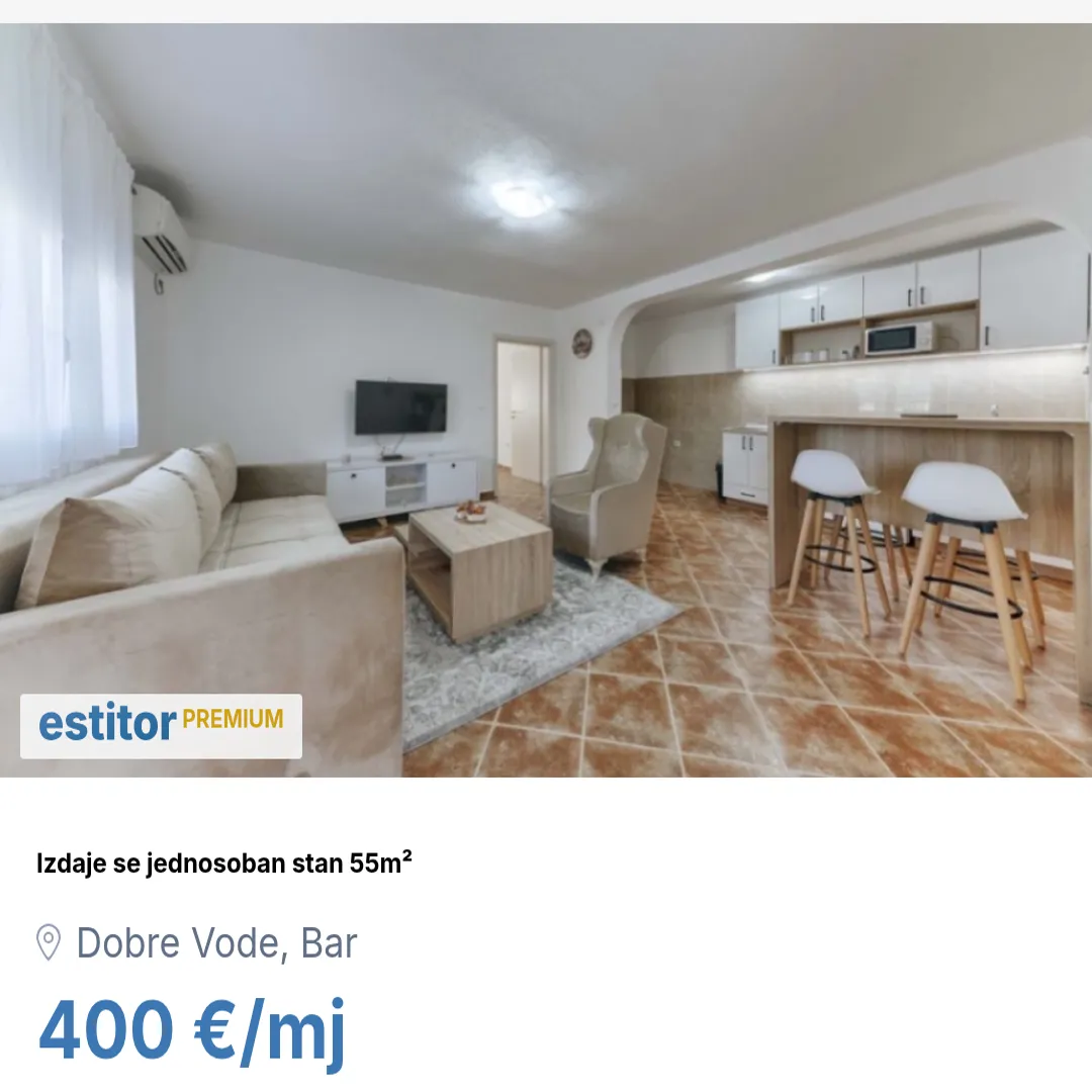 Rent, apartment, 55m², Dobre Vode, Bar